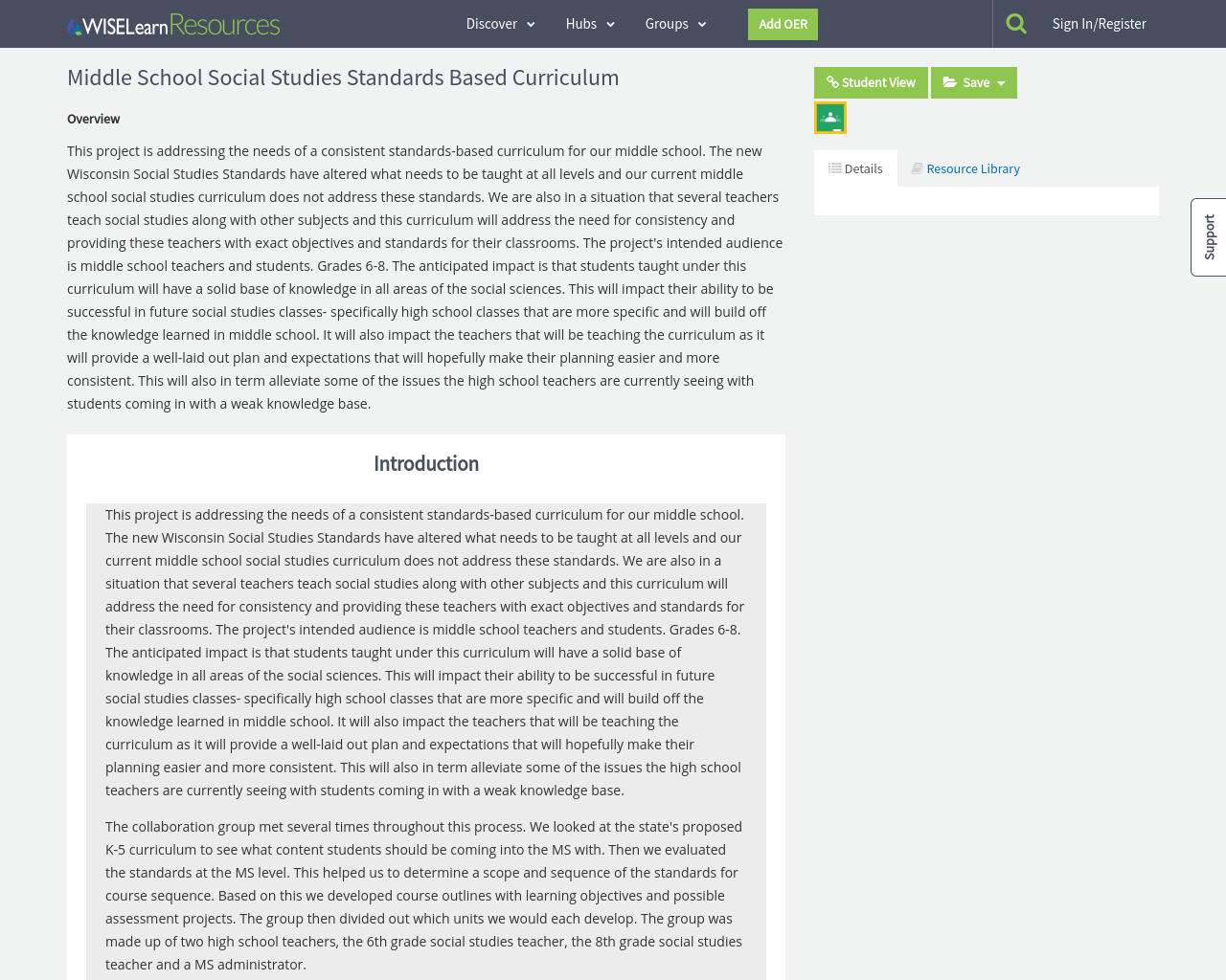 Middle School Social Studies Standards Based Curriculum WISELearn