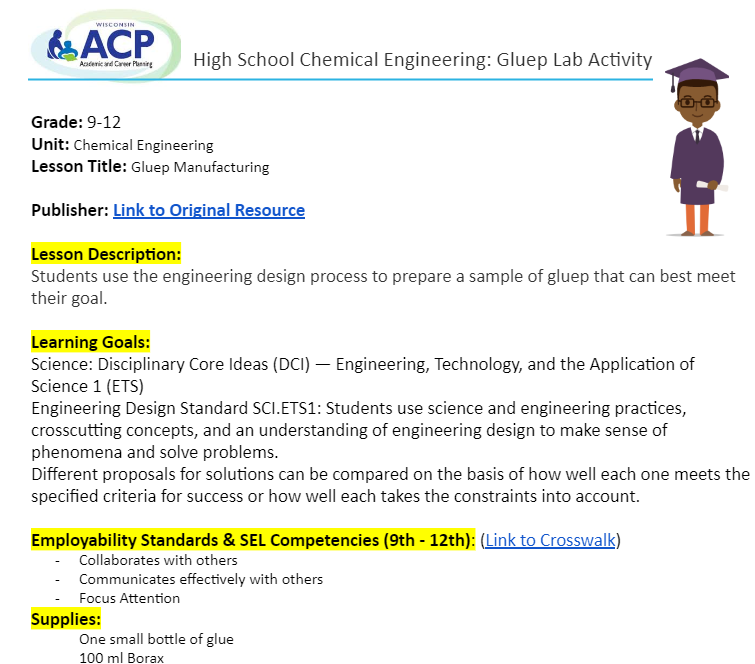 High School Chemical Engineering Gluep Lab Activity WISELearn Resources