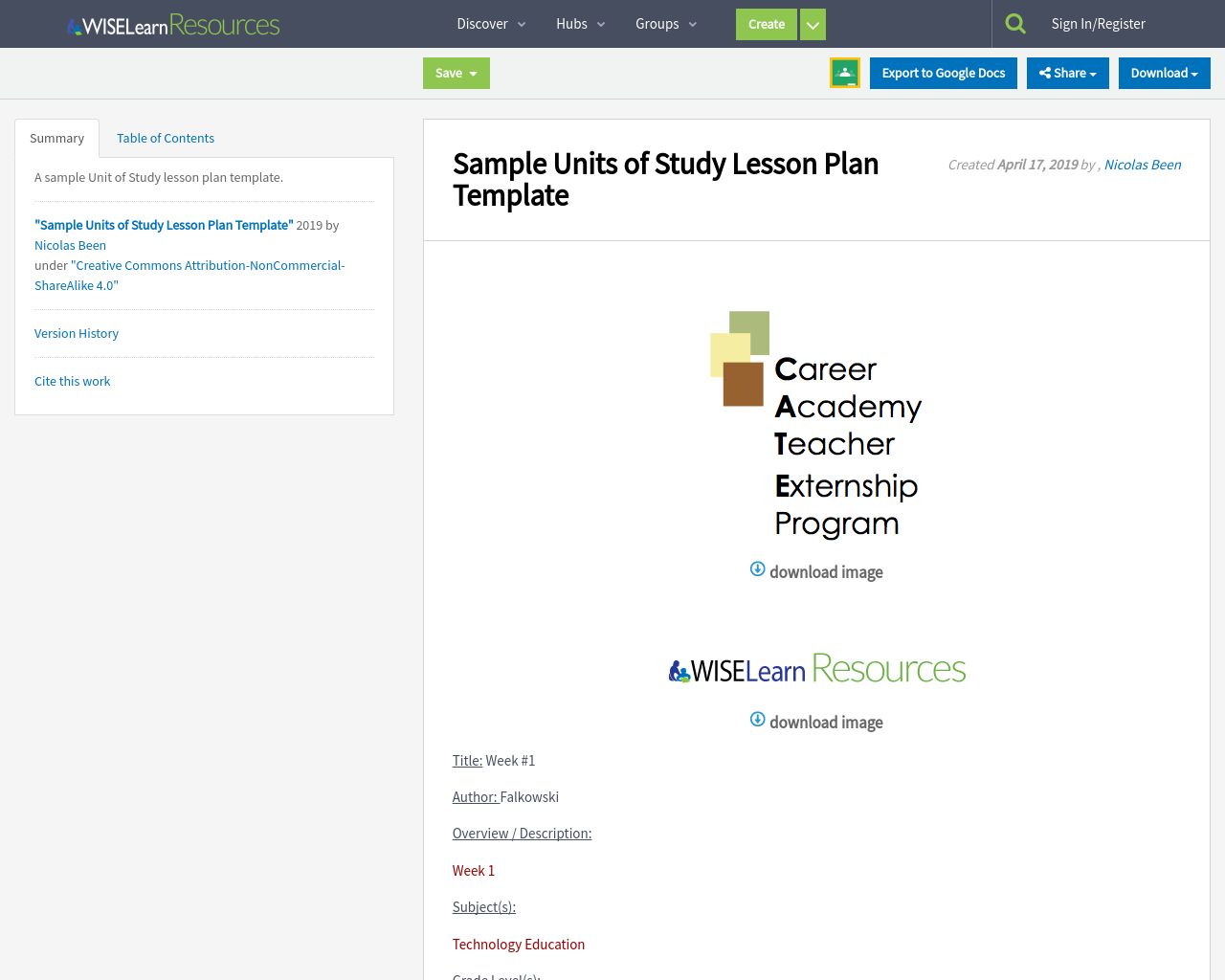 Sample Units of Study Lesson Plan Template | WISELearn Resources