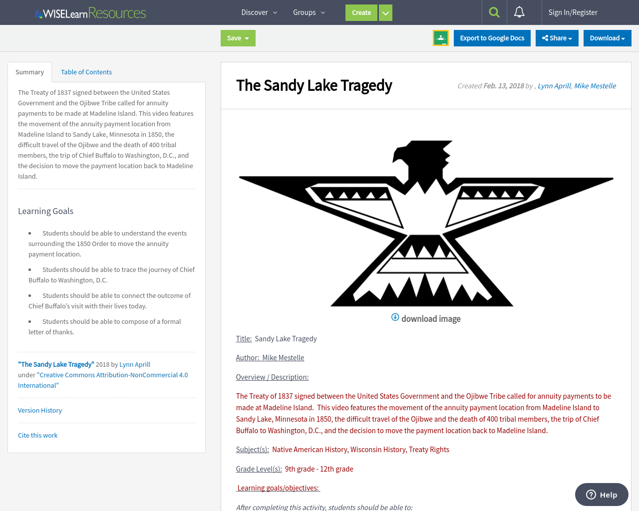 The Sandy Lake Tragedy WISELearn Resources