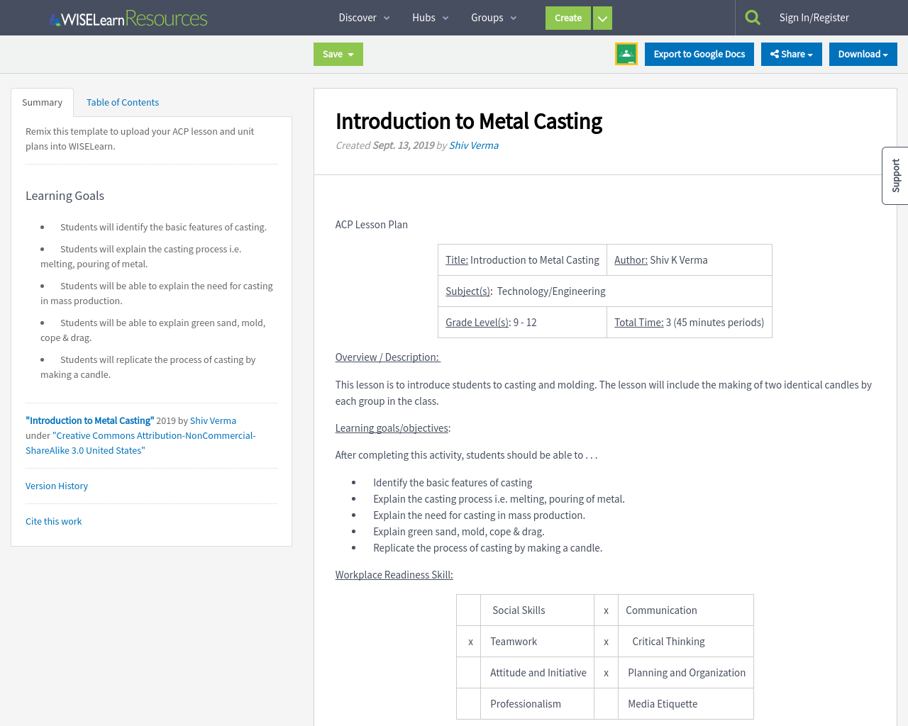 Introduction to Metal Casting WISELearn Resources
