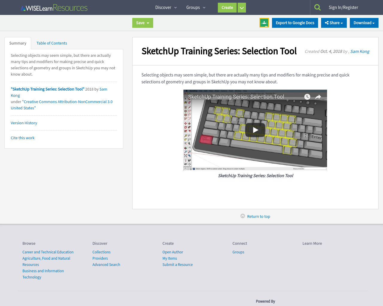 SketchUp Training Series Selection Tool WISELearn Resources